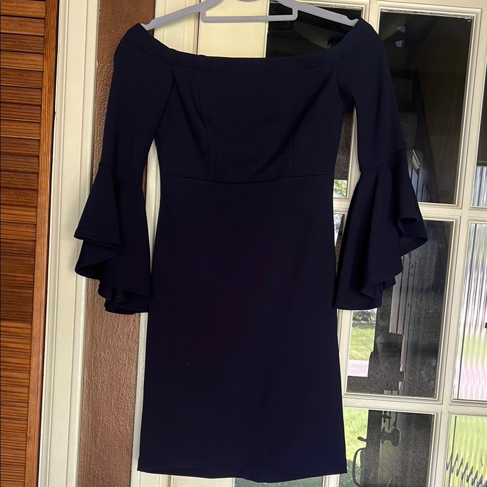 Teeze Me Blue Off-Shoulder Bell Sleeve Dress